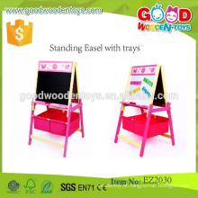 2015 New Style Wooden Kids Mini Easel Educational Red Standing Armação com bandejas EZ2030